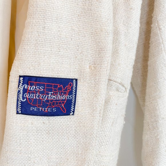 Vintage 70s Rustic Linen Blazer, Shrunken, Ivory - Picture 5 of 7